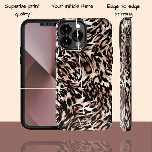 Custom Monogram Initials Fierce Leopard iPhone Case
